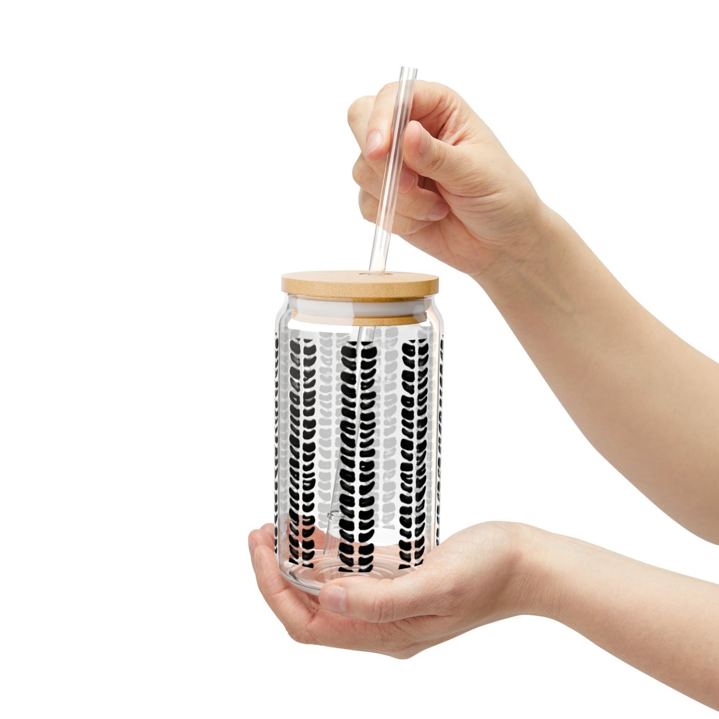 16oz Glass Bamboo Cup Reusable with Lid & Straw