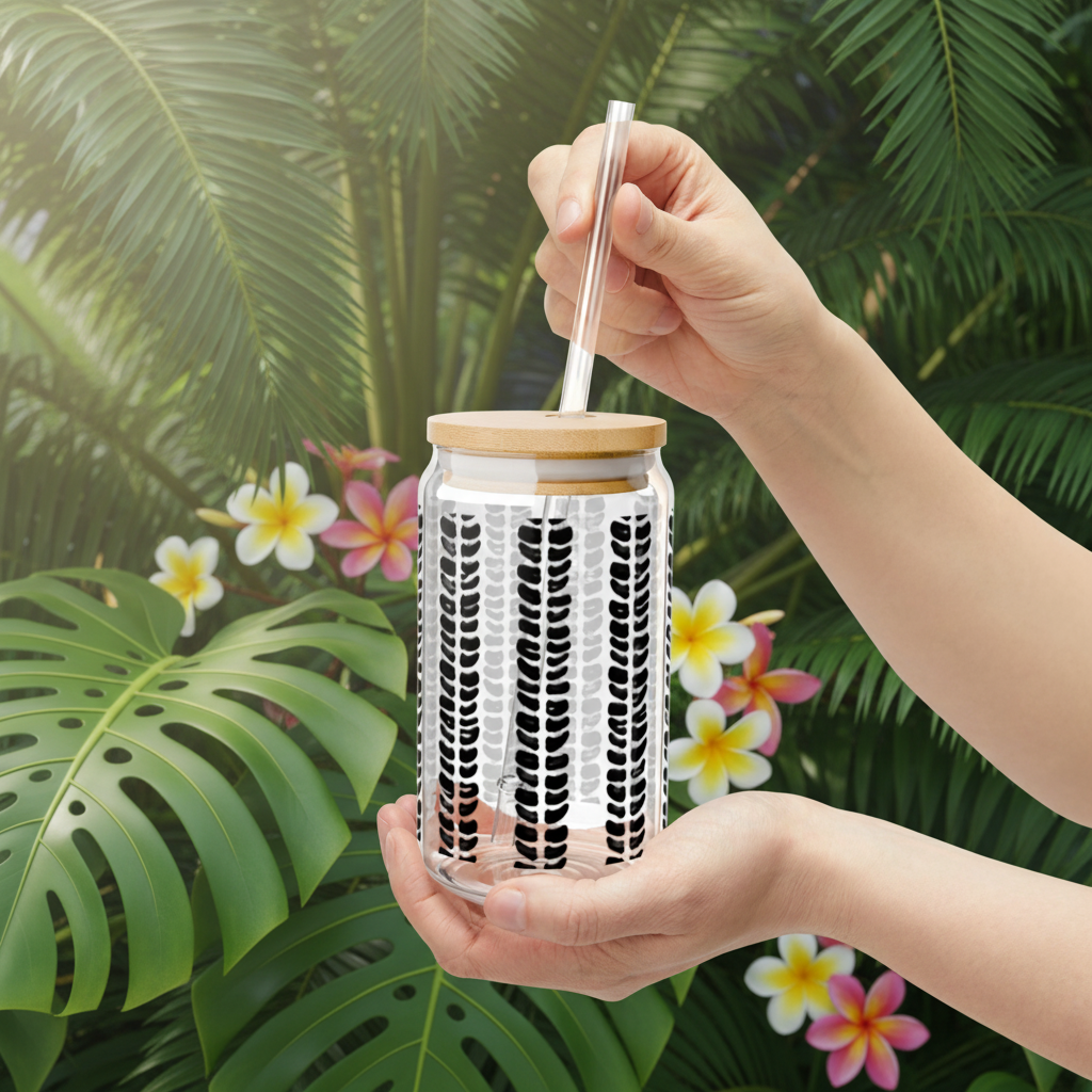 16oz Glass Bamboo Cup Reusable with Lid & Straw