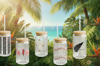 16oz Glass Bamboo Cup Reusable with Lid & Straw
