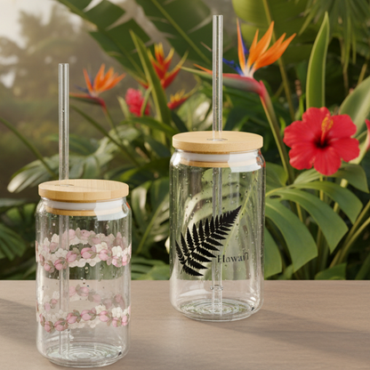 16oz Glass Bamboo Cup Reusable with Lid & Straw