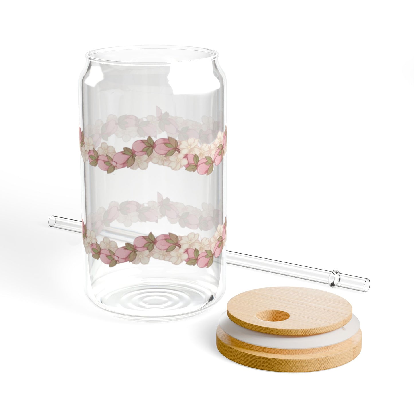 16oz Glass Bamboo Cup Reusable with Lid & Straw