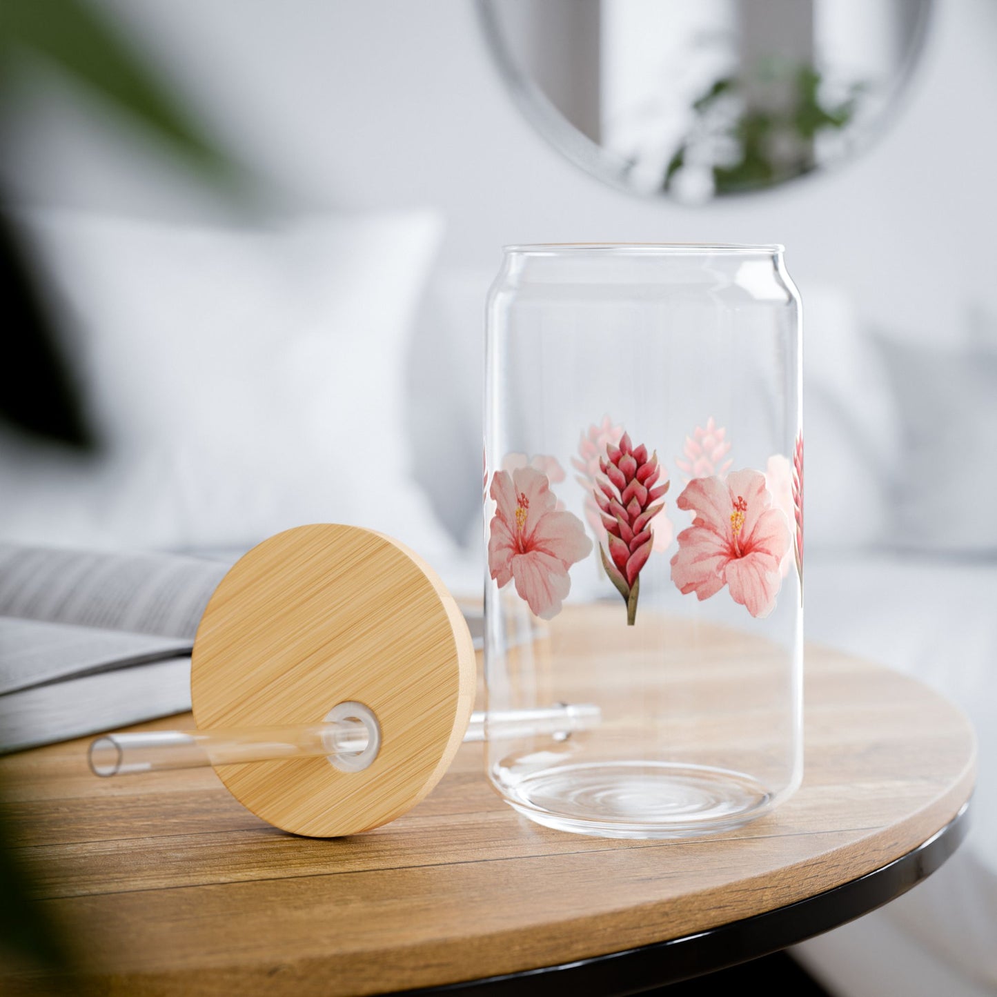 16oz Glass Bamboo Cup Reusable with Lid & Straw