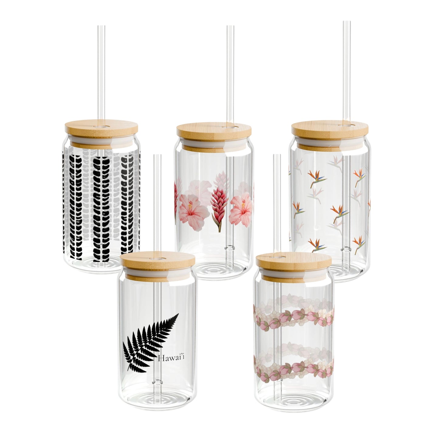 16oz Glass Bamboo Cup Reusable with Lid & Straw