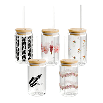 16oz Glass Bamboo Cup Reusable with Lid & Straw
